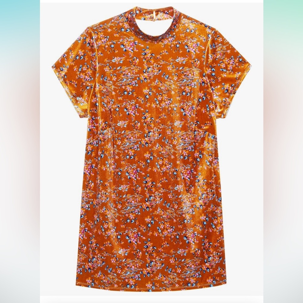 Savage X Fenty Orange Psychedelic Velvet Floral Mini Slip Dress Plus Size 2X NEW